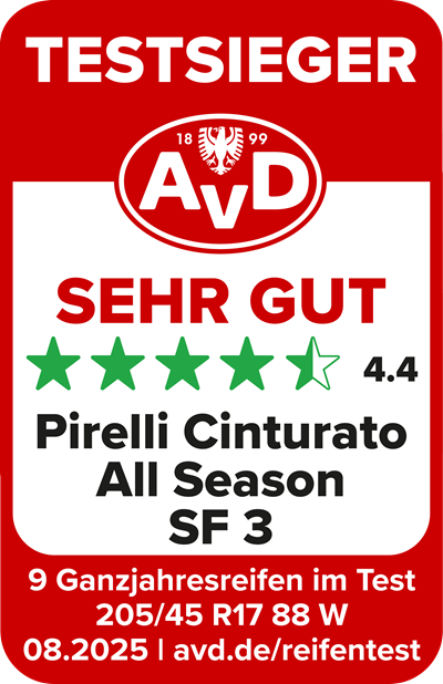 Siegel GJR 25 205 45 R17 Testsieger Sehrgut Pirelli Cinturato DEU Rgb